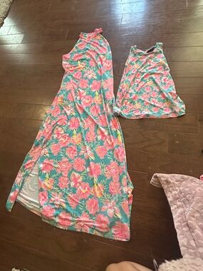 Simply Southern Mommy and Me set of two dresses Aqua Floral Maxi Dress